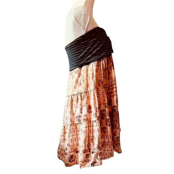 Muchacha Strapless Black and Peach Colored Tiered Midi Casual Dress Size Medium - Picture 4 of 15